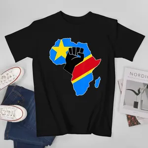 棉t恤男士户外刚果民主共和国国旗设计服装休闲o领套头衫原宿上衣超大号