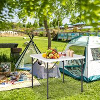 Table pliante en plastique HDPE imperméable et résistante aux UV avec support en acier, gain de place, pour extérieur, jardin, patio, pique-nique, camping, hôtel, événement