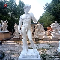 Décoration extérieure classique, sculpture de David en marbre grec et romain sculptée à la main en pierre naturelle