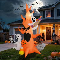 Squelette gonflable d'Halloween avec dinosaure et panier citrouille, éclairage LED, décoration de jardin extérieure