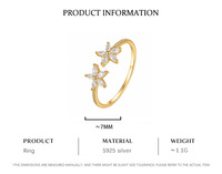 Vente en gros d'anneaux ajustables en argent sterling S925 plaqués or 18 carats avec pierres facettées blanches