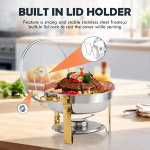 Gold Chafing Dish <strong>Buffet</strong> Set Stainless Steel Round Chafers with Glass Viewing Lid &amp; Lid Holder, <strong>Buffet</strong> <strong>Servers</strong> and Warmers Set - Product Image 6