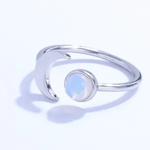 Gioielli raffinati Joacii anelli di luna Vintage in argento Sterling 925 anelli regolabili in pietra di luna d'oro per donna anello sottile semplice