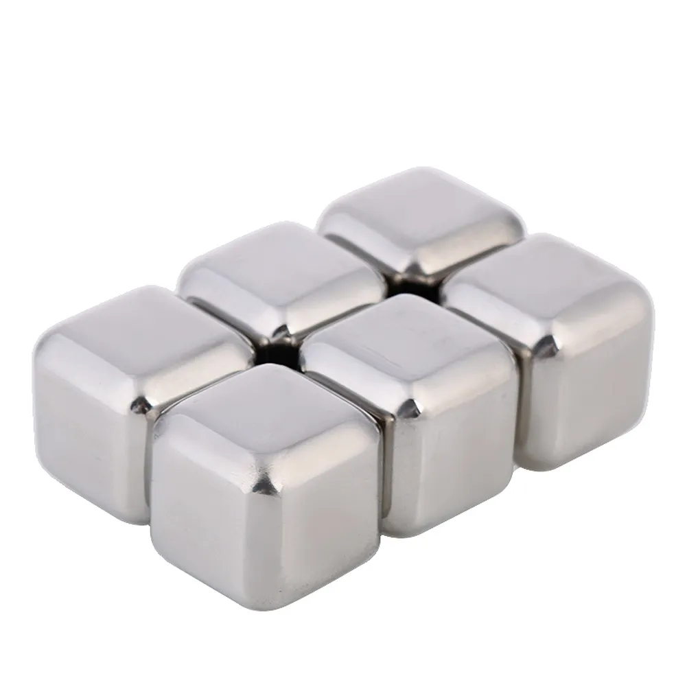 Reusable Metal Ice Cubes Chilling Stones Stainless Steel Ice Cubes 6-Pieces with Carry Bag in Gift Box