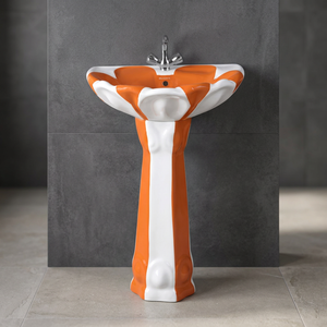 Rustic Red Oval Ceramic Wash <b>Basin</b> with Full Pedestal Designer Lavabo Sink for Modern Hotel Bathroom - Product Image 6
