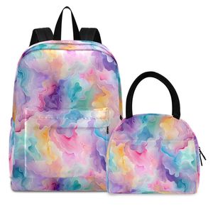 Two-piece Set Custom Print Marble Design Nylon Student Girls <b>Backpack</b> Combo Set Children School Bags with Lunch Box - Product Image 1