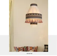 Lustre en tissu de coton et de lin avec corde en fer, style bohème marocain rétro, LED, économie d'énergie, hauteur réglable, pour salon