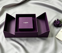 Boîte à bijoux de luxe écologique faite à la main, double porte, violette, avec gaufrage, dorure à chaud, logo personnalisé, doublure en éponge, pour bagues et pendentifs, idéale comme cadeau