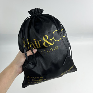 Pochettes en satin noir avec logo personnalisé, impression dorée, sacs en satin de soie pour perruques, extensions de cheveux, emballage pour salon de beauté, sacs cadeaux - Product Image 5