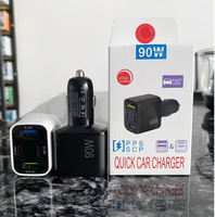 Pengisi Daya Mobil 90W 3-Port dengan Layar LED Penunjuk Tegangan-5V/3A Pengisian Cepat QC4.0 untuk Ponsel