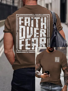 T-shirt Estiva da Uomo Premium all'Ingrosso con Stampa Vintage Cristiana 'FAITH OVER <span class=keywords><strong>FEAR</strong></span>', Traspirante e Morbida, a Maniche Corte - Product Image 5