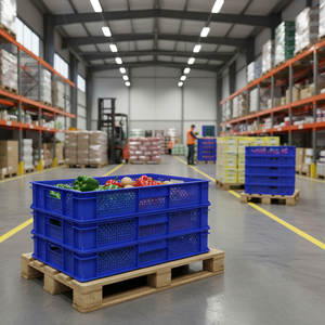 Heavy Duty Blue Perforated Eco-friendly Recyclable Stackable Industrial Storage <b>Crate</b> Virgin Material Reinforced Bottom Sides - Product Image 3