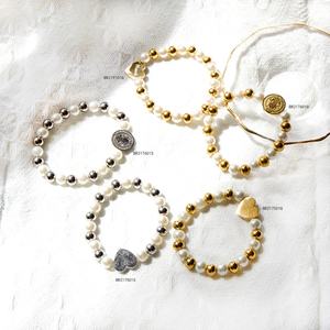 Custom Charm Tennis <b>Bracelet</b> 18k Gold <b>Elastic</b> Stainless Steel 18K Gold Plated Bulk Pearl <b>Bracelet</b> Femme - Product Image 1