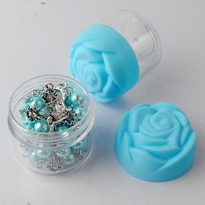 Trang Sức Tôn Giáo <span class=keywords><strong>Crucifix</strong></span> Mặt Dây Chuyền Dây Chuyền Màu Xanh Tràng Hạt Ngọc Trai Thủy Tinh 6Mm Tràng Hạt Công Giáo Với Hộp Hoa Hồng Cho Cô Gái - Product Image 2