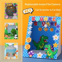 Nouvel Arrivage : Lit pour Chat Rectangulaire à Motif Dinosaure de Dessin Animé, avec Cadre Photo, Griffoir et Maison pour Chat, Adapté à Toutes les Saisons pour Jouer et Dormir