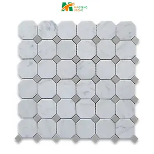 Factory Price Kitchen Ceramic Octagon Mosaic With Black Dots Wholesale Wall Decoration Marble Mosaic Tile Mix Marble Mosaic