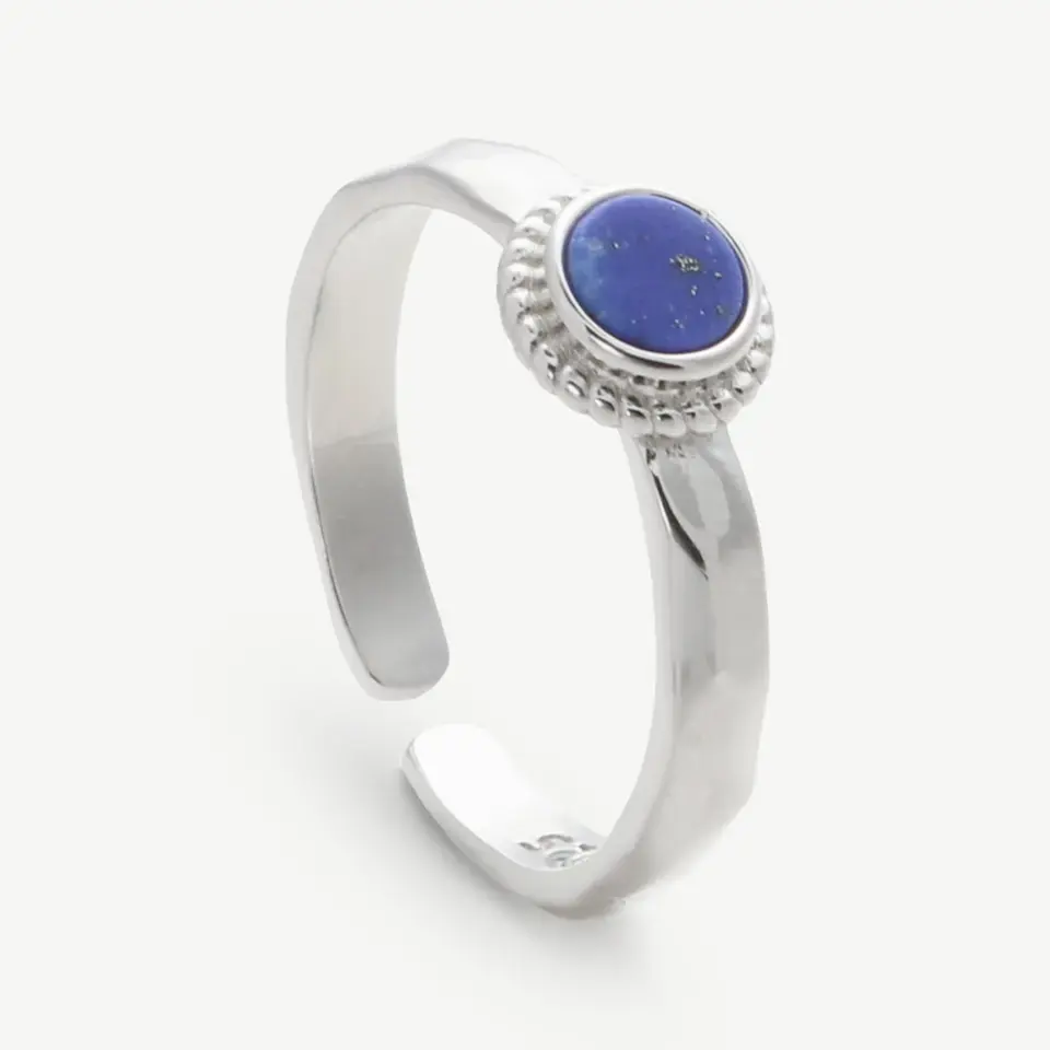 Chris April Verzilverd 925 Sterling Zilver Natuurlijke Lapis Lazuli Gem Stenen Zegelring Vrouwen