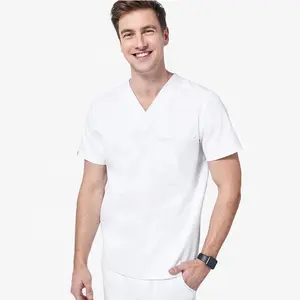 Guangzhou factory hot sale customized fashionable men medical nurse scrub top white scrub top uniform sets hospital