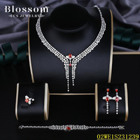 Ensemble de bijoux Blossom CS en argent sterling 925, bijoux abeille, zircone cubique rouge, collier, boucles d'oreilles, bague, bracelet pour femmes