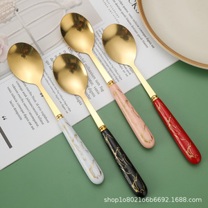 Cuchara de acero inoxidable con mango de mármol, duradera, para postre, sopa, arroz, uso doméstico, juego de regalo - Product Image 4