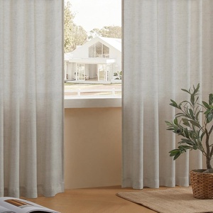 Thiết kế hiện đại Polyester <span class=keywords><strong>Linen</strong></span> kết cấu tự nhiên siêu mềm Tab Top Trắng rắn giá rẻ vải tuyn rèm vải cho cửa sổ - Product Image 1