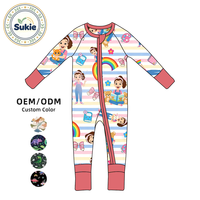 Combinaison en bambou de haute qualité pour bébés et tout-petits, personnalisable en impression/taille/style, nouveau design, fermeture éclair bidirectionnelle, manches longues, écologique