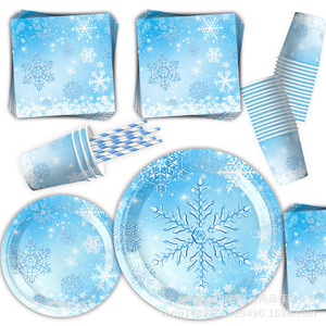 Blue Snowflake Party Supplies Set <b>Paper</b> Plates Cups Napkins Decorations for Birthday Party - Product Image 4