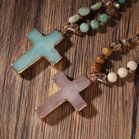 Collier tendance en perles de cristal en forme de croix pour femme, long collier en pierre naturelle pour l'énergie et la guérison, bijoux puissants automne-hiver