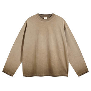 เสื้อยืดแขนยาวสำหรับทุกเพศเสื้อฮิปฮอปย้อนยุคผ้าคอตตอนซัก100% 275กรัม - Product Image 2