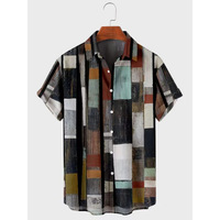 Herren Hawaiihemd mit 3D-Abstraktdruck, Regular Fit, Strandlandschaft und Gitarrenmuster, atmungsaktiv, schnelltrocknend, 100% Baumwolle, Strandkleidung