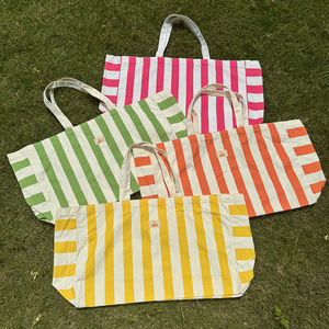 Bolsa de Hombro Personalizada Reutilizable Ecológica 100% Algodón con Rayas de Color en Contraste para Viajes - Product Image 4