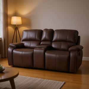 Canapé inclinable Power Chocolate en similicuir avec structure en métal et pieds en bois, design traditionnel - Product Image 2