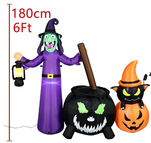 Combo Inflable de Bruja de Halloween: Vestido Morado con Sombrero de Caldero, Gato Negro y Calabaza Luminosa para Decoración de Jardín y Tienda - Product Image 5
