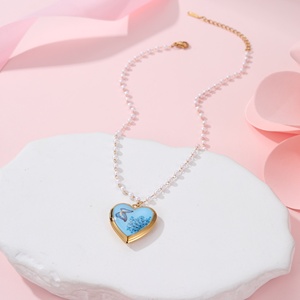<span class=keywords><strong>Collier</strong></span> pendentif photo personnalisé en acier inoxydable avec chaîne de perles, papillon, fleur <span class=keywords><strong>d</strong></span>'anniversaire, cœur, pour cadeau - Product Image 4