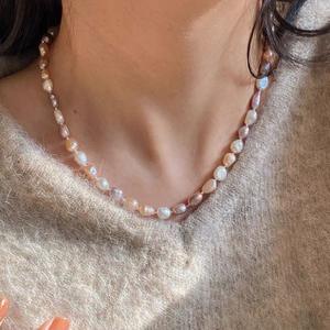 Collar de Plata 925 con Hebilla y Perla Natural, Cadena de Suéter Ligera de Lujo para Niñas, Estilo Barroco Colorido, Nuevo Estilo - Product Image 3