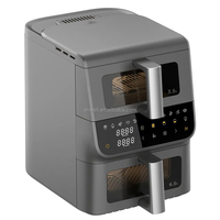 ANWELL Friteuse à air double panier 3,5+6,5L avec synchronisation intelligente, design empilable, grande capacité, écran tactile pour les fêtes en famille