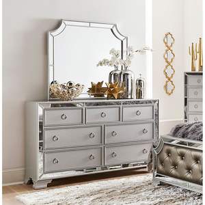 DB Modern Bedroom Furniture Commode glamour en argent avec 7 tiroirs et garniture de miroir biseauté Bois massif et métal - Product Image 5