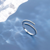 Bague ajustable en argent sterling S925, taille unique, minimaliste, double rangée, ouverte, blanche