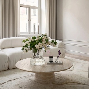 Tavolino <span class=keywords><strong>da</strong></span> salotto in pietra travertino bianco naturale contemporaneo <span class=keywords><strong>divano</strong></span> rotondo in pietra di lusso di lusso tavoli minimalisti di lusso - Product Image 3