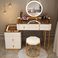 Miroir de coiffeuse moderne professionnel éclairé, réglable et extensible, avec plateau en verre MDF pour chambre à coucher