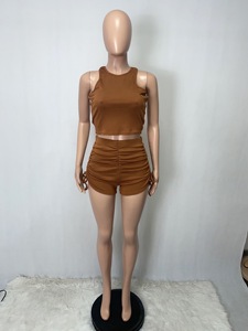 Completo Estivo <span class=keywords><strong>da</strong></span> <span class=keywords><strong>Donna</strong></span>: Top Corto con Zip e Shorts <span class=keywords><strong>da</strong></span> Ciclista per Yoga e Palestra - Set Due Pezzi - Product Image 4