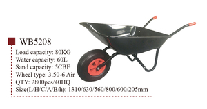 WB5208-carretilla de alta resistencia con carga, 80kg, 60L, 3,50-6 pulgadas, neumático, construcción de jardín - Product Image 3