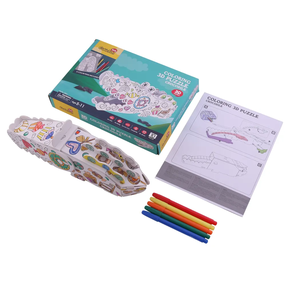 3D Paint Puzzle Paint Kit with Brush Toys for Kids Puzzle Build 3D Puzzles Educational Crafts Building DIY