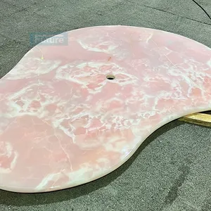 Onyx Hot Sell Modern Shape Natural Pink Onyx Panel For Dining Table Coffee Table Kitchen Table