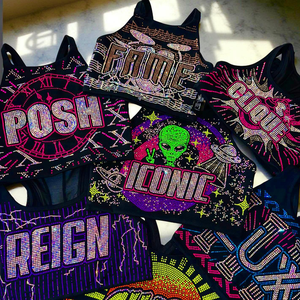 Uniforme de Cheerleading Personalizado de Fábrica com Design de Strass Brilhante, Transferência de Strass Personalizada, Transferências Térmicas de Strass - Product Image 1