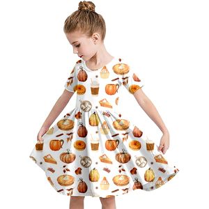 Milk Silk Printed Girls Twirl Dress Short Sleeve <b>Round</b> Neck Kids <b>Swing</b> Skirt Cute Fall Children Casual Princess Dress - Product Image 4