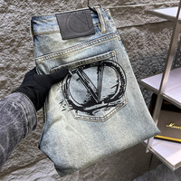 Jeans européens haut de gamme pour hommes, nouvelle tendance de la mode printemps-automne, pantalon droit élastique, décontracté et polyvalent