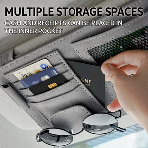 Suporte Multifuncional de Couro de Camurça para Óculos de Sol e Cartões no Quebra-Sol do Carro com Clipe para Recibos - Product Image 2