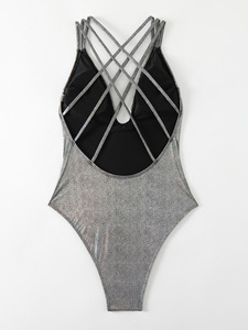 <span class=keywords><strong>Maillot</strong></span> <span class=keywords><strong>de</strong></span> <span class=keywords><strong>bain</strong></span> une pièce sexy à paillettes et à coupe haute pour femme, ensemble <span class=keywords><strong>2</strong></span> <span class=keywords><strong>pièces</strong></span> <span class=keywords><strong>de</strong></span> couleur unie avec <span class=keywords><strong>dos</strong></span> <span class=keywords><strong>croisé</strong></span> en V profond - Product Image 4