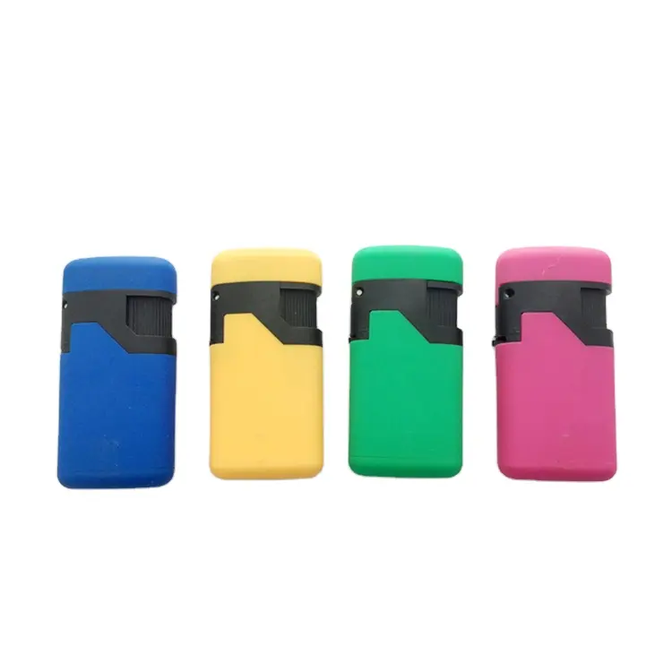 Dual jet flame gas lighter mini plastic body with rubber cover torch lighter classical cigarette lighter